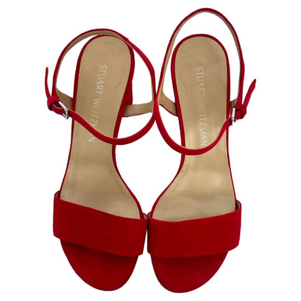 Stuart Weitzman Ankle Strap Sandal Heels in Red Suede - Picture 4 of 12